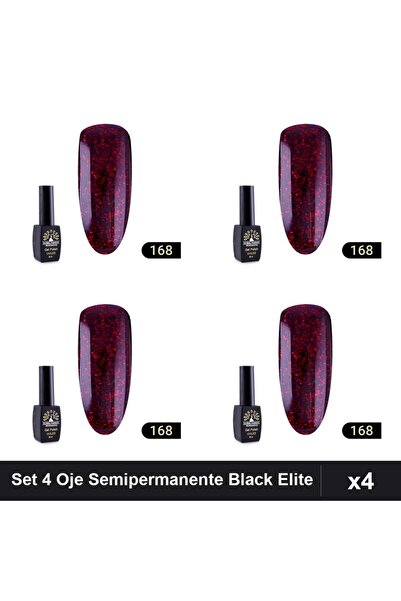 global fashion Set 4 Oje Semipermanente Black Elite 8ml, Manichiura UV/LED Pr...