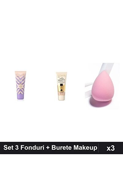 Eveline Set 3 Fonduri de Ten Eveline, Light-Beige și Vanilla, 30ml, cu Burete...