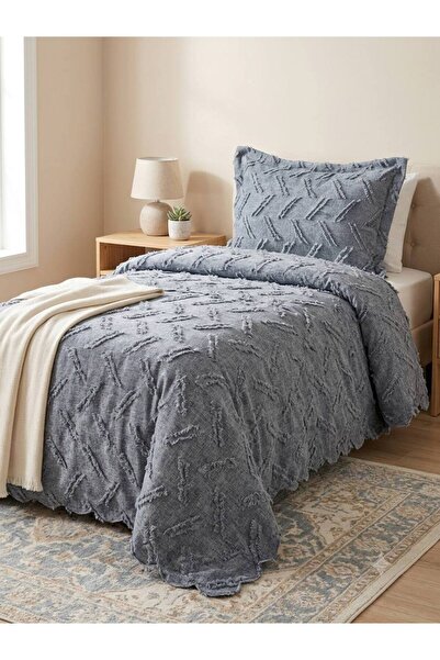 ŞENER HOME Set cuvertură de pat și pătură decorativă din chenille cu ciucuri,...