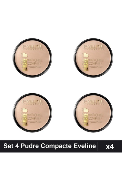Eveline Set 4 Pudre Compacte Cosmetics Anti-Shine Complex 14g, Fixare Contouring
