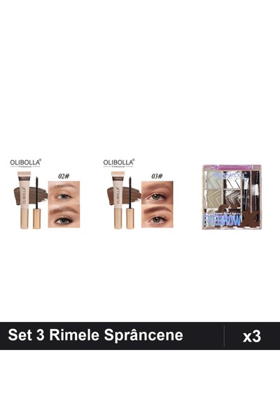 OLİBOLLA Set 3 Rimele Sprâncene & SevenCool, Nuante Taupe Auburn, Fard Sprâncene