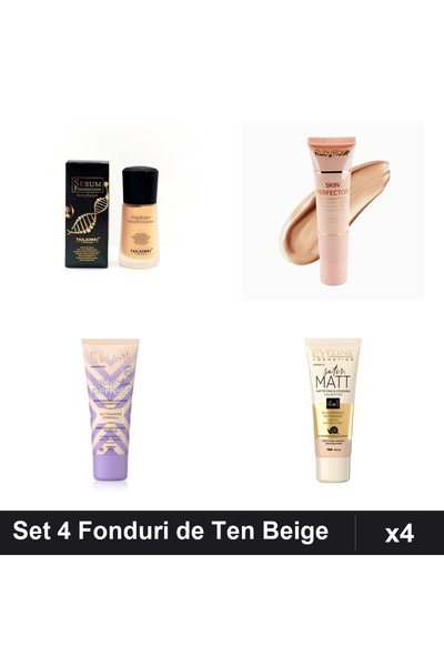 Eveline Set of 4 Foundations SPF15, Shades 04 Beige, Serum TLM Ruby Rose