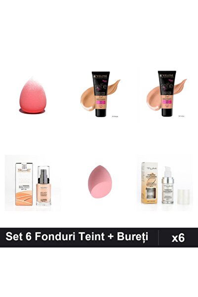Makeup Set of 6 Teint Eveline & TLM Foundations, Beige Ivory Shades, SPF10-15...