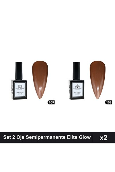global fashion Set 2 Oje Semipermanente Elite Glow 15ml, Gel Polish UV/LED