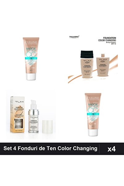Eveline Set 4 Fonduri de Ten Color Changing SPF15 și CCC Magical, Nuante Beig...