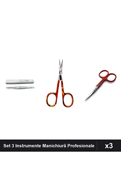 One Group Set 3 Instrumente Manichiură Profesionale, Pensetă și Clești Cuticule