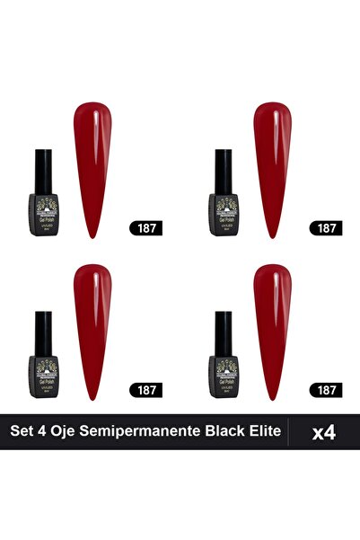 global fashion Set 4 Oje Semipermanente Black Elite 8ml, Manichiura UV/LED,