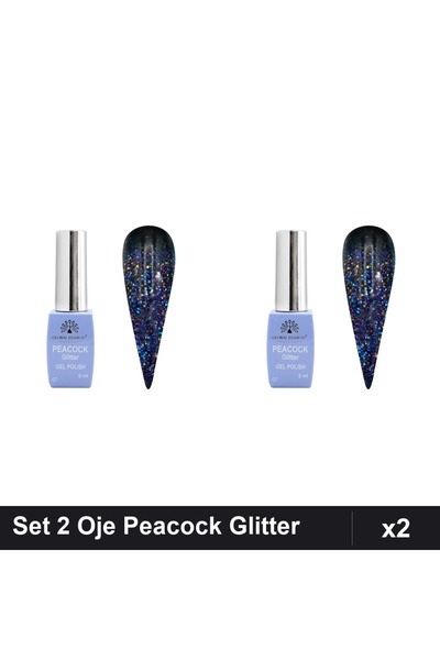 Makeup Set 2 Oje Semipermanente Peacock Glitter 8ml, Nuanta 07, Manichiura UV...