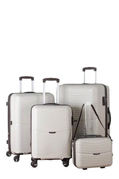 MÇS V379 AURA Y.ÜRETİM PP VALİZ SET + MAKYAJ KEMİK/GRİ SET
