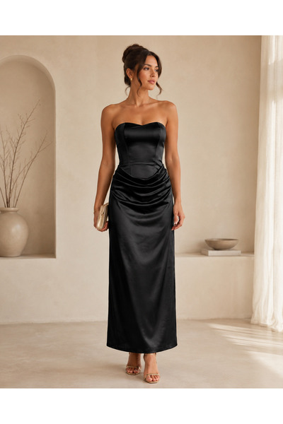 OEM Rochie lunga eleganta fara bretele, cu bust tip corset si drapaje laterale