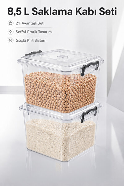 Vienev Set de 2 recipiente de depozitare din plastic transparent de 8,5 L, cu...