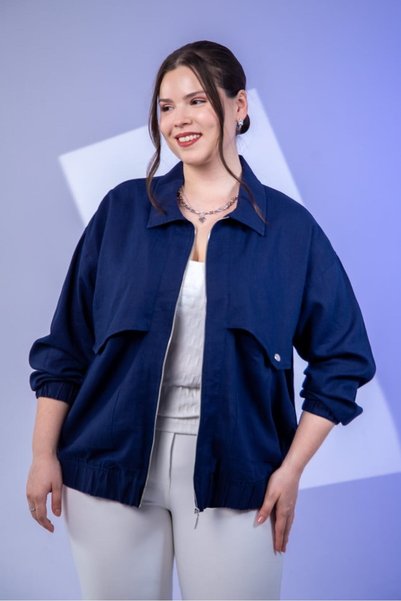 Roxxlen Jachetă de damă mărime mare cu buzunar cu fermoar