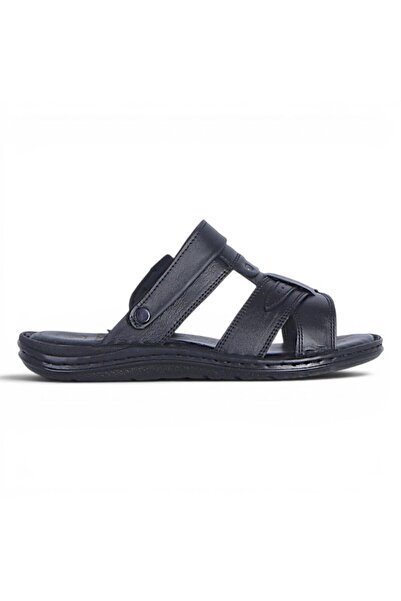 Ayakcenter Öz Zengin 966 Black Leather Men's Slippers
