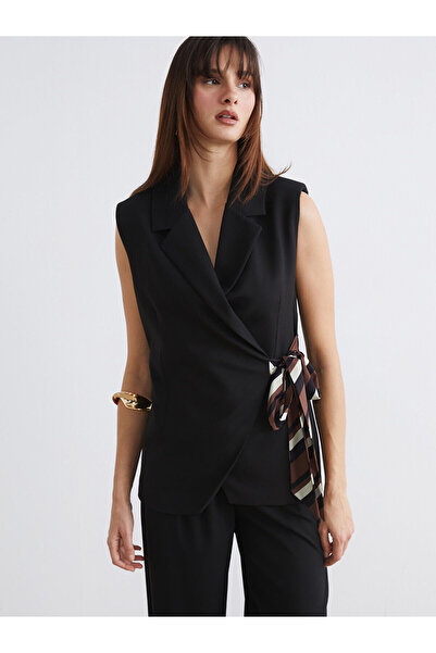 LC Waikiki Nevavm Women's Classic Vest with Double Breasted Collar and Scarf Tie
