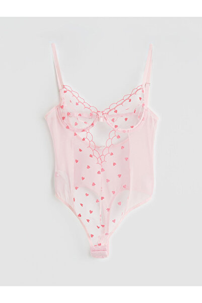 LC Waikiki Nevavm Underwire Unpadded Heart Embroidered Brode Bodysuit with a ...