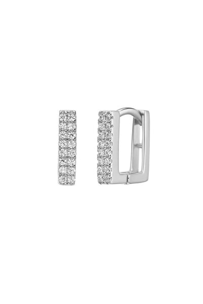 Lisa&Co. Cercei Argint Square Hoop Argint placat cu rodiu / Zircon / Aur alb