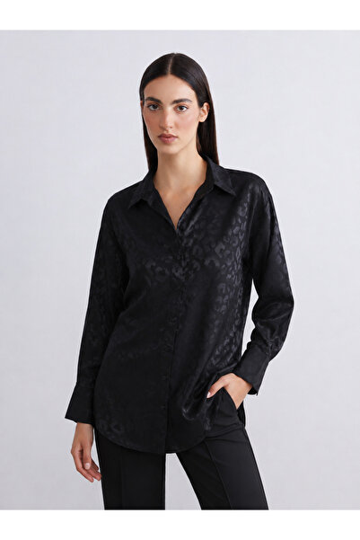 Markazzi Leopard Patterned Chiffon Shirt with Wide Cuffs