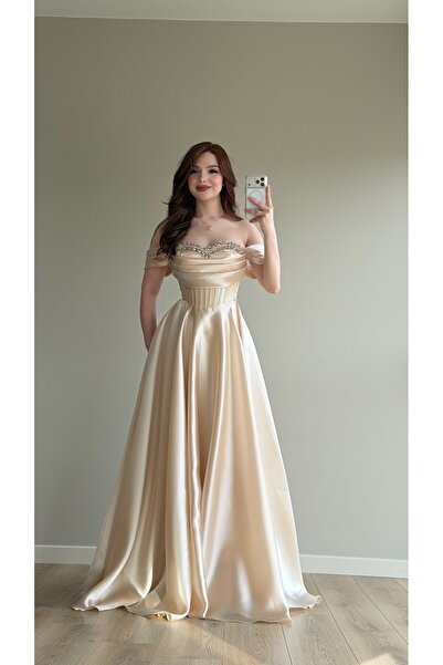 ayşenur Dinçer butik Soft Glam Abiye Krem