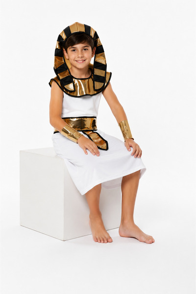 OULABİMİR Ancient Egyptian King Costume Boys' Gold and White Party and Performance Outfit