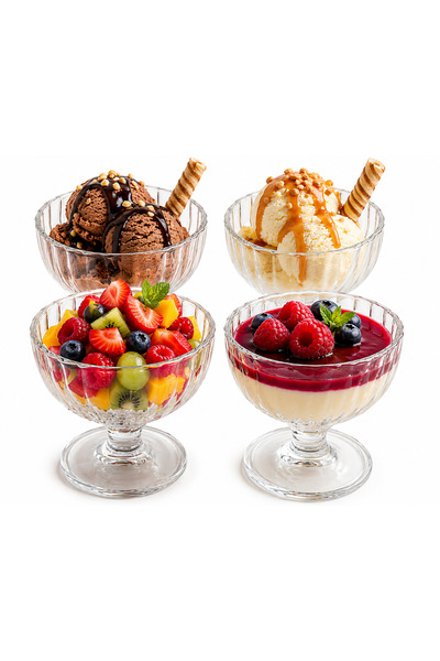 OEM Set of 4 stemmed ice cream glasses, 300 ml, made of transparent glass, st...