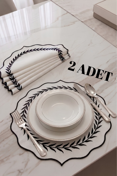 BaksLiving 2 Pieces Black Embroidered American Service-Supla Set
