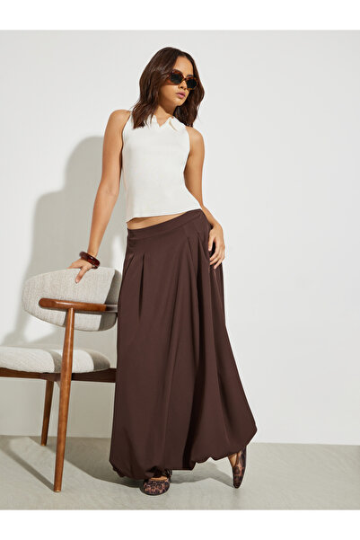 Styli Coffee Brown Balloon Fit Maxi Skirt