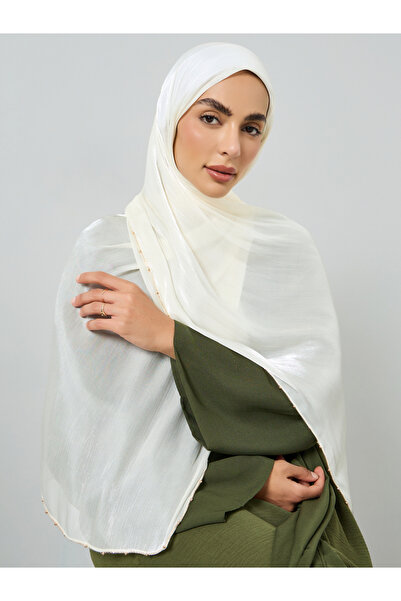 Take Two By Styli Cream Solid Chiffon Silk Look Hijab