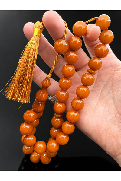 Cemhan Göksal Crimped Amber Prayer Beads Large Size Yellow Moire 15X15 mm Sph...
