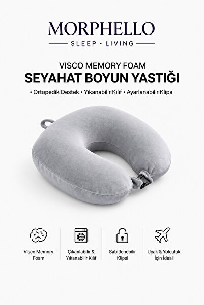 MORPHELLO Visco Memory Foam Seyahat Boyun Yastığı Ortopedik Destekli Yıkanabi...