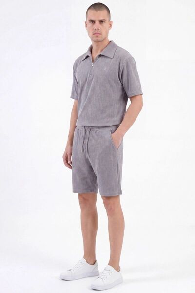 EXSPORT Troy Polo Collar Half Zipper Summer Men's Shorts Set