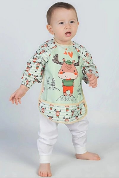 Bebechi Deer Patterned Liquid-Proof Long Sleeve Unisex Baby Food and Activity Bib 6-24 Months