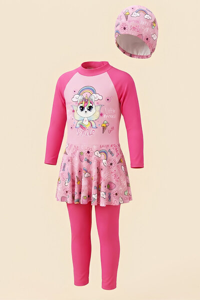 MODANINO Set costum de baie pentru fete cu fustă lungă și volanată (costum de...