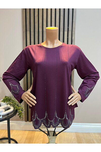 AKMAVİ Women's Middle Age and Above Nile Patterned Stoned Laser Cut Mother Co...