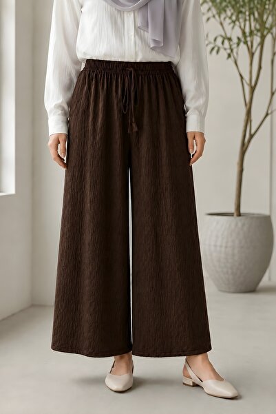 İmajButik Brown Elastic Waist Seersucker Trousers