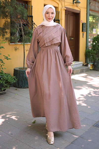 İmajButik Mink Ruffle Layered Elastic Waist Dress
