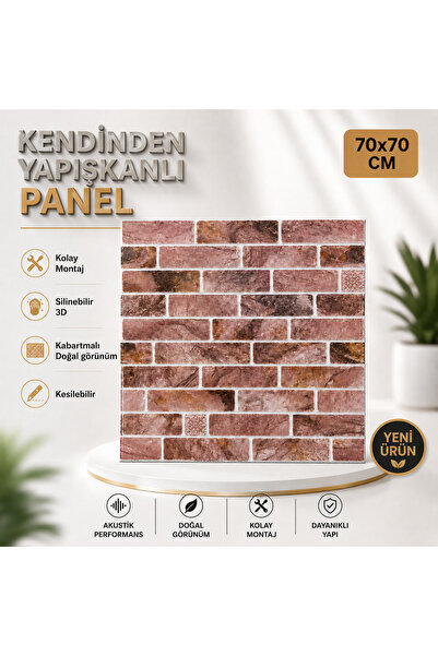 UKAB DEKOR 70x70 C m Kendinden Yapışkanlı 3d Kabartmalı Kırmızı Tuğla Desen D...