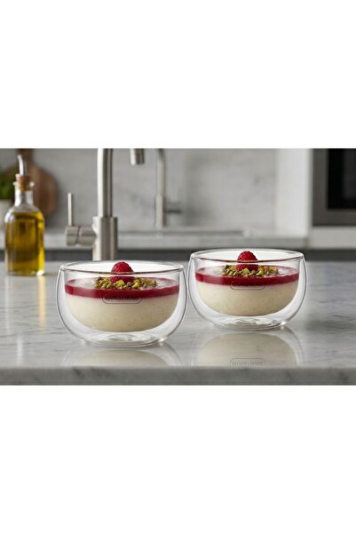 Mango Home Premium Çift Cidarlı Borosilikat Cam Kase 2'li Set 250 ml - Isı Ya...