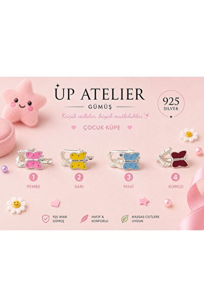 Up Atelier 925 Ayar Gümüş Kelebek Model Çocuk Küpesi