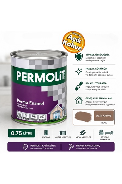 Permolit Permo Enamel Sentetik Parlak Boya 0,75 Litre Açık Kahve