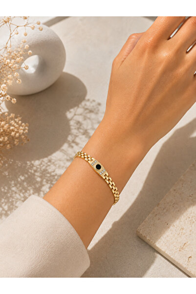 Selay Accessory Gold Çelik Taş Detaylı Bileklik – Gold Renk Modern Tasarım Ka...