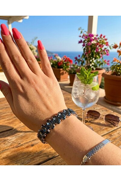 Kokoş Black crystal stone elastic bracelet