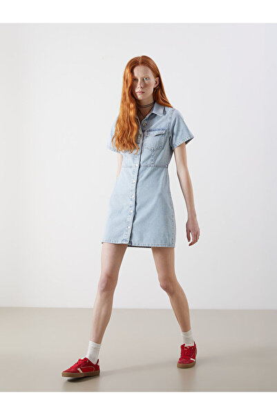 LC Waikiki Nevavm Shirt Collar Mini Jean Dress with a Difference