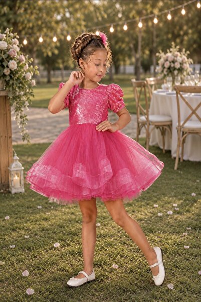 DeKuBaby Balerin Model Pul Payet İşlemeli Kabarık Tüllü Kız Çocuk Abiye Elbis...