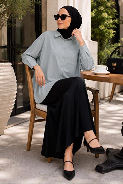 TRENDTESETTÜR KADIN GRİ SOFT TOUCH GÖMLEK TUNİK T 77601