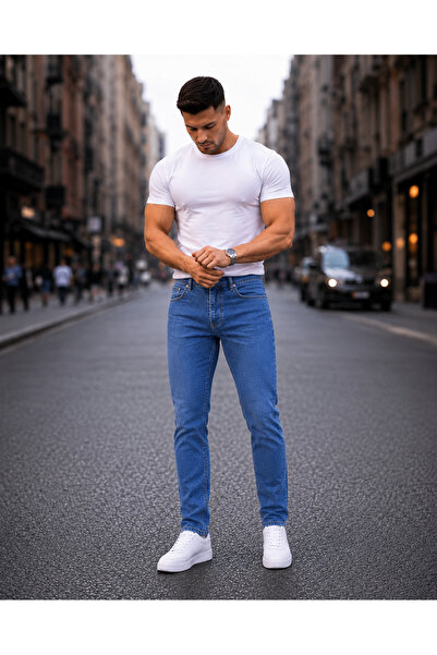 Fashion İstanbul Men's Lycra Slim Skinny Fit Lycra Jeans Pants Medium Blue Jean
