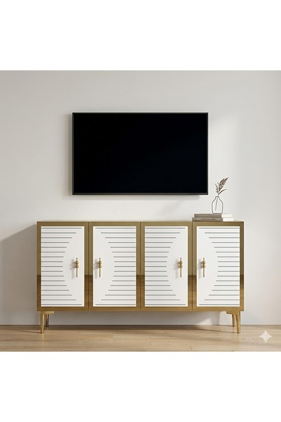 CENEYRA KA1207BG TUNA Konsol ve Tv Sehpası Beyaz-Gold 120cm