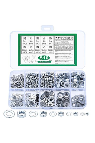 Other Set de 510 bucăți piulițe hexagonale și șaibe plate M2-M6: 255 piulițe ...