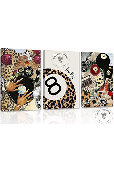 512 STORE Estetik 3'lü Leopar Lucky Bilardo Topu Set Kuşe Kağıt Çerçevesiz Po...