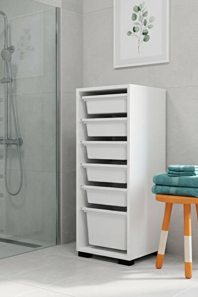 MOBİLİQUE Rüya No.1 Modern Kullanışlı Beyaz Dar Çok Amaçlı Sepetli Dolap