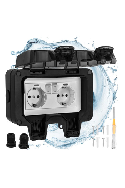 zola Priza dubla exterior, IP66, 16A, 3680W, butoane individuale On/Off, capa...